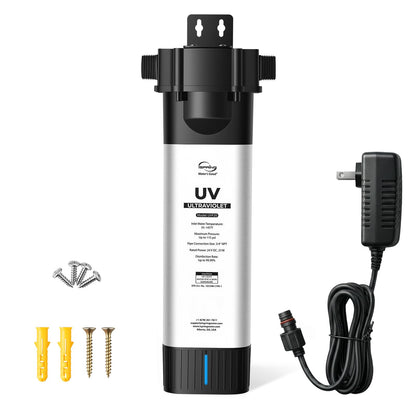 iSpring UVF20 Whole House LED UV Water Filter System, Up to 11 Years Long-Life LED UV Water Purifier with Built-in Automatic Flow Control, Mercury-Free, 3/4" MNTP Inlet Outlet, Up to 12 GPM