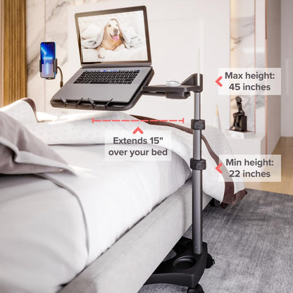 LEVO G2 V16 Rolling Laptop Workstation Stand Cart with Mouse Tray and Phone Holder for Bed Couch Recliner or Chair, Adjustable Mobile Desk for Remote Office Reading and Study