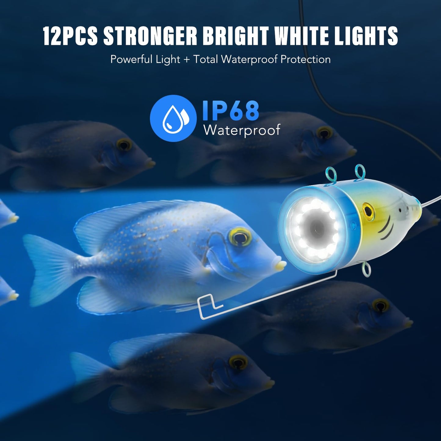 Underwater Fishing Camera, Portable Fish Finder with 7" LCD Monitor, IP68 Waterproof 1200TVL HD Fishing Camera with 12pcs White Lights for Lake Kayak Boat Ice Dark Fishing (98ft/30M Cable)