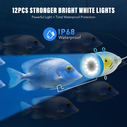 Underwater Fishing Camera, Portable Fish Finder with 7" LCD Monitor, IP68 Waterproof 1200TVL HD Fishing Camera with 12pcs White Lights for Lake Kayak Boat Ice Dark Fishing (98ft/30M Cable)
