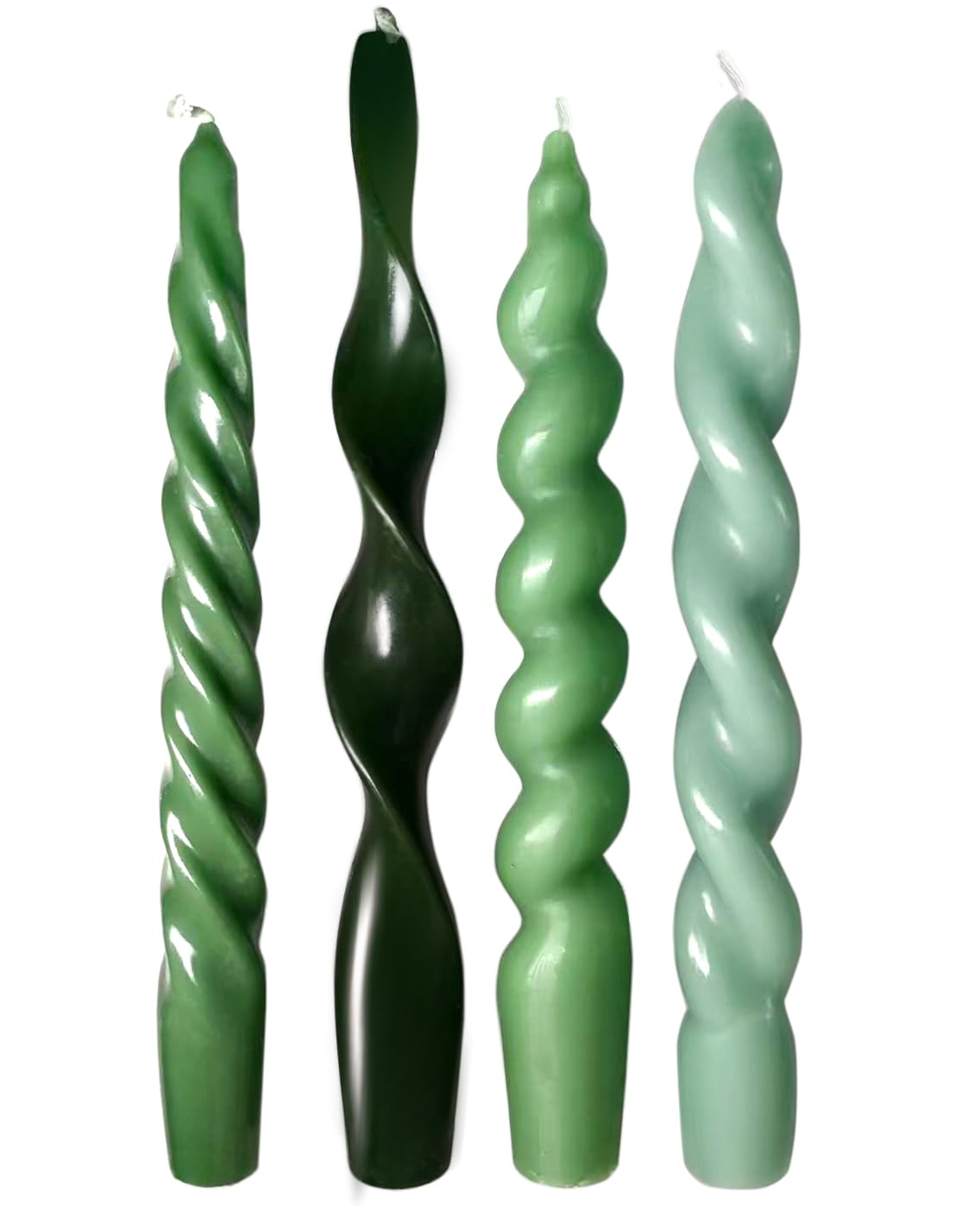 4 Pcs Green Taper Candles 7.87 Inch - Twisted Spiral Ribbed Wave Dark Green Short Candlesticks for Spring Weddings Events Dinner Party Home Holiday Decor