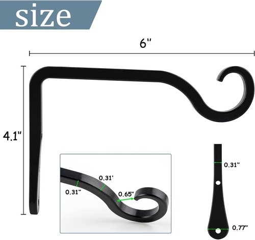 BOLITE Plant Hangers - 6 Inch Indoor/Outdoor Wall Hooks for Planters & Decor | 2 Pack, Black