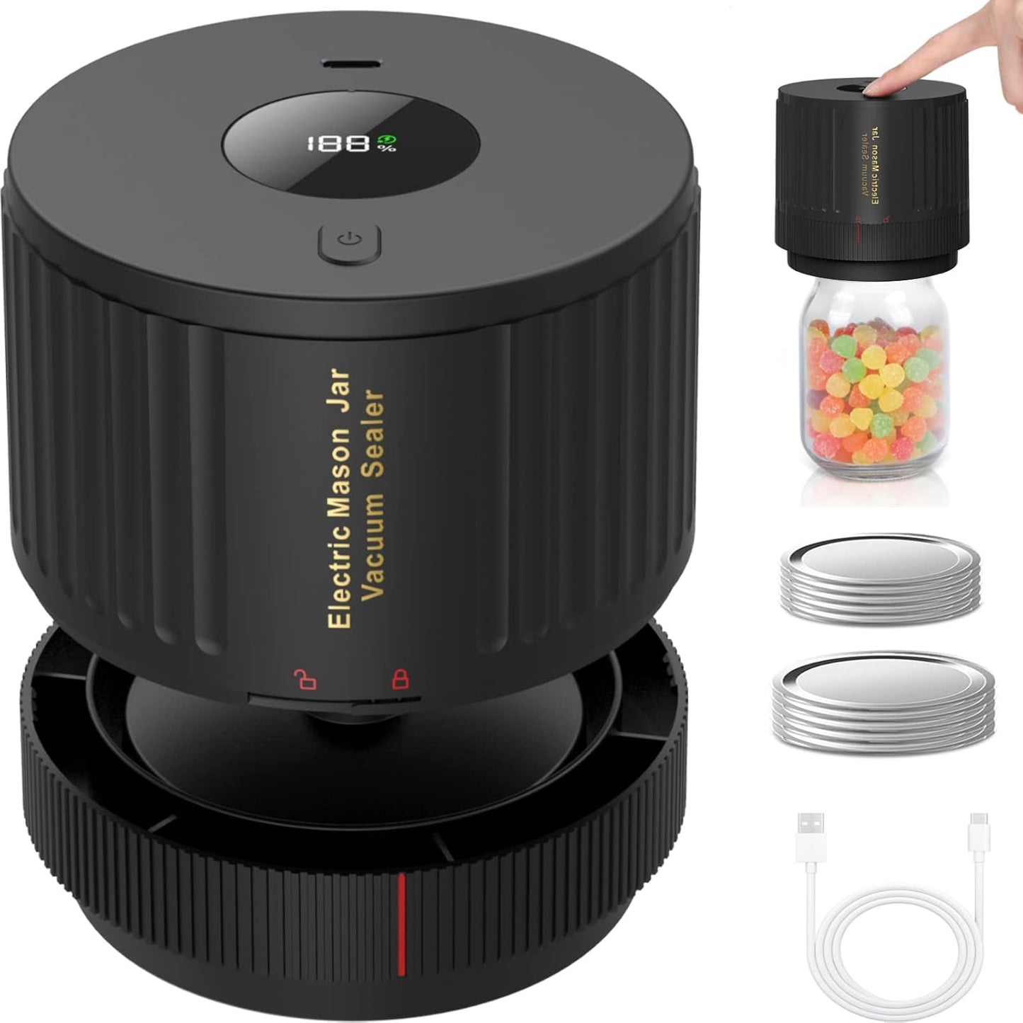 LOVE MOMENT Electric Mason Jar Vacuum Sealer Kit - Black & Red | Preserve Food Freshness
