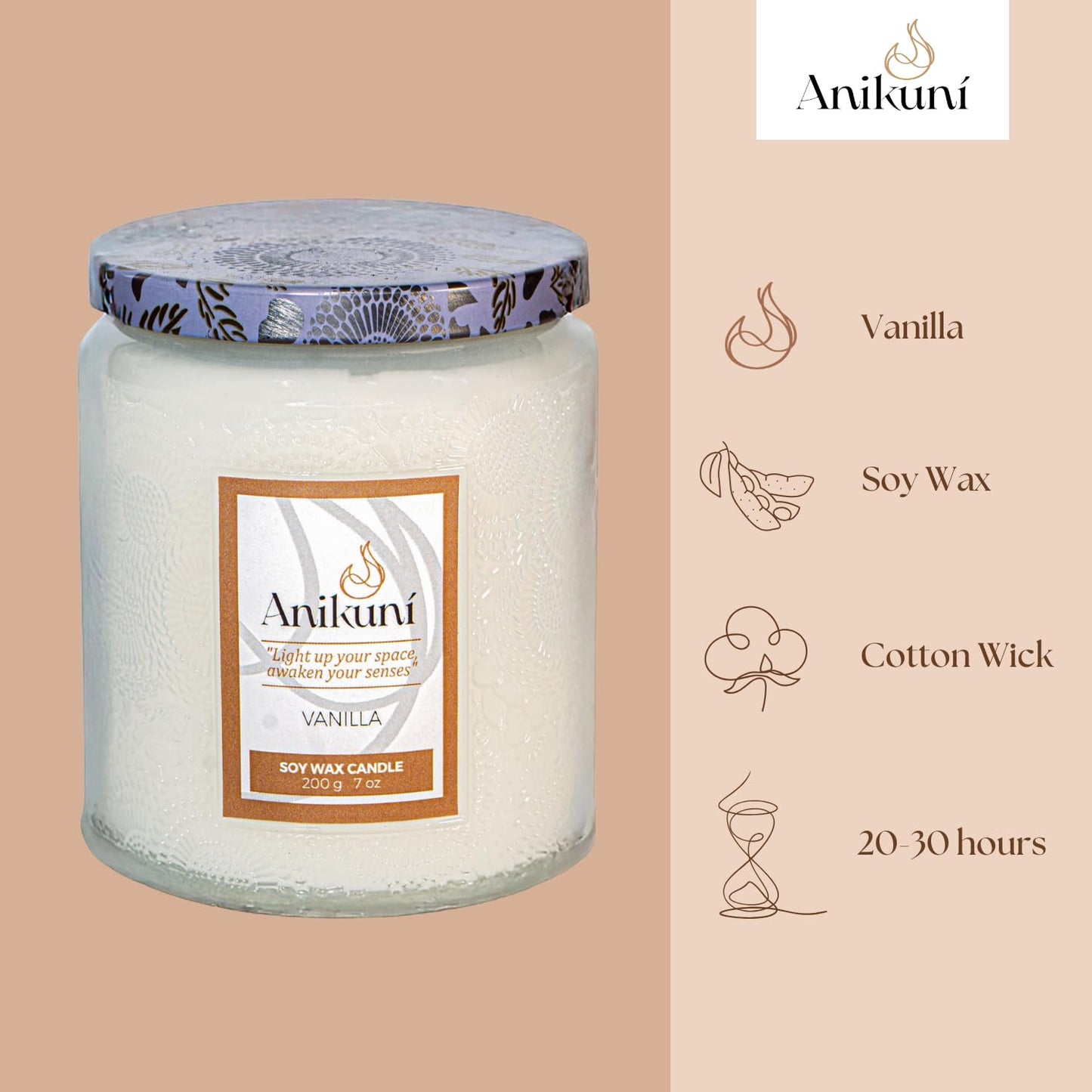 Soy Wax Candle with Vanilla Scent, 7oz, Natural Essence, Long Lasting, Reusable Glass Jar, Eco-Friendly Home Decor, Relaxing Gift for Home Spa, Vanilla Aromatherapy Candle
