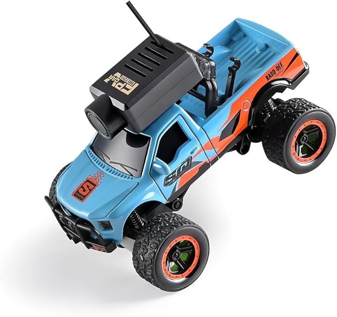 WL 1/64 FPV RC Car with Camera APP Auto-Pairing Mini RC Truck with Remote Controller + Display Screen 3-Speed Modes Gyroscope Remote Control Off-Road Truck for Adults