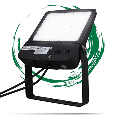 Hetria Lighting 200W - Elara Series - LED Parking Lot Light with Photocell - 28,000 lumens - Bright White 5000K - Wattag Selectable - Flood Mount - Black Housing - DLC 5.1 Premium