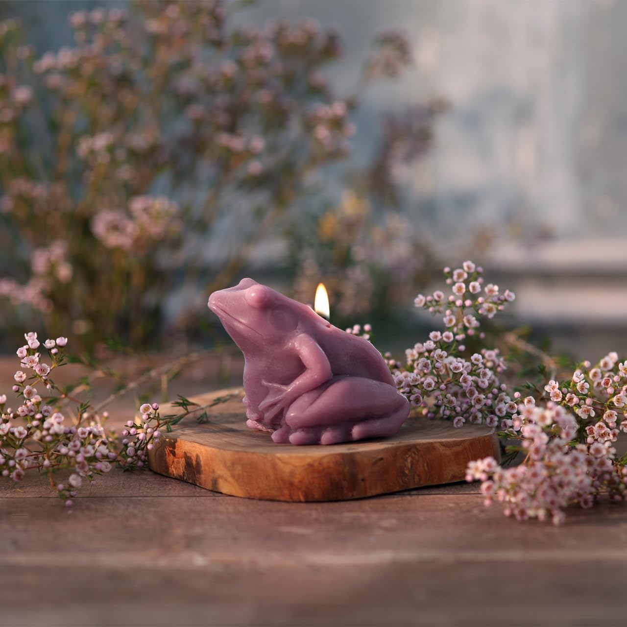 Big Dipper Wax Works Lilac Frog Candle, Hand-Sculpted Pure Beeswax, 2.5” x 3.5”, 24-Hour Clean Burn, Eco-Friendly Unscented Home Décor, Whimsical Garden Candle Made in USA