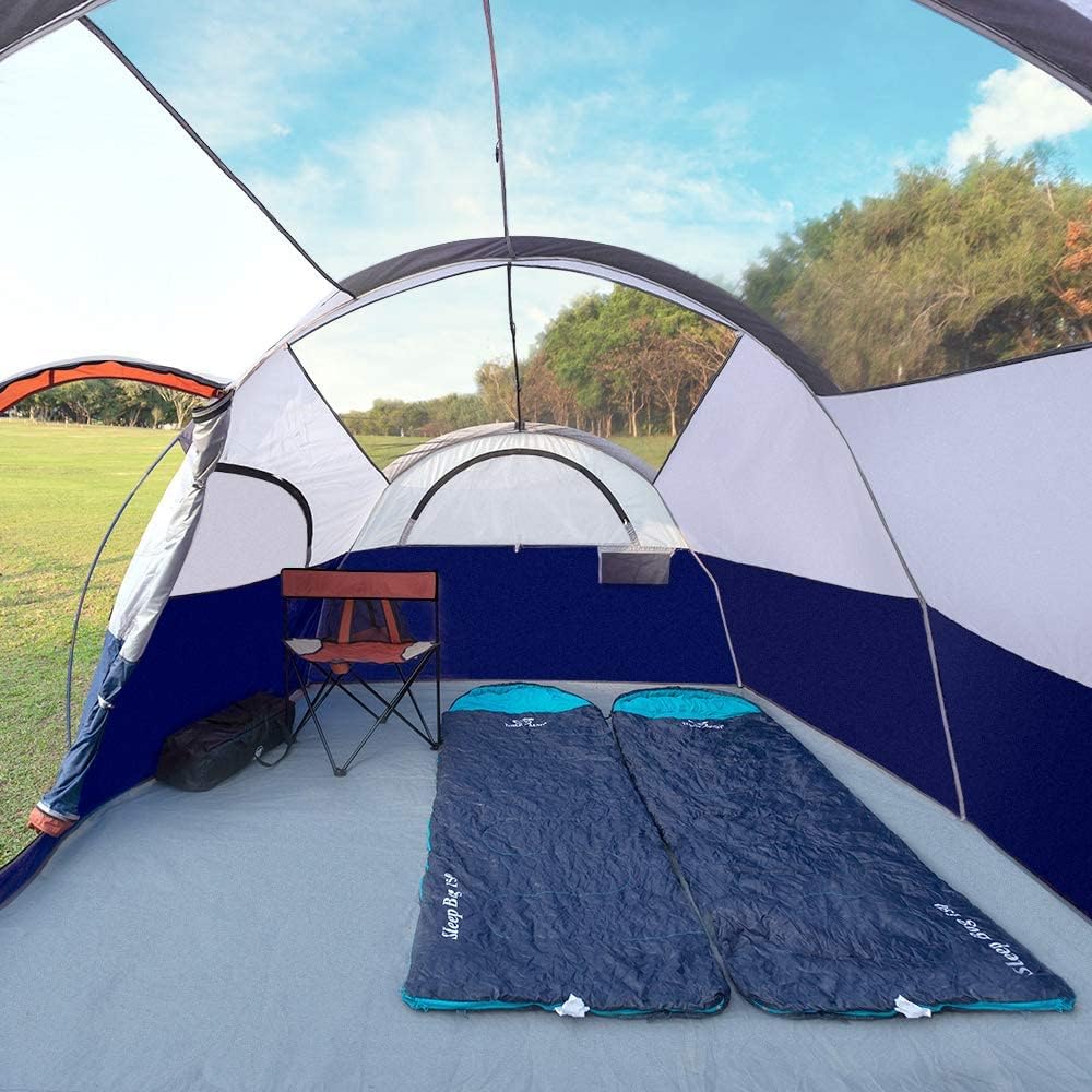 CAMPROS CP Tent 8 Person Camping Tents, Weather Resistant Family Tent, 5 Large Mesh Windows, Double Layer, Divided Curtain for Separated Room, Portable with Carry Bag - Blue