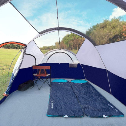 CAMPROS CP Tent 8 Person Camping Tents, Weather Resistant Family Tent, 5 Large Mesh Windows, Double Layer, Divided Curtain for Separated Room, Portable with Carry Bag - Blue