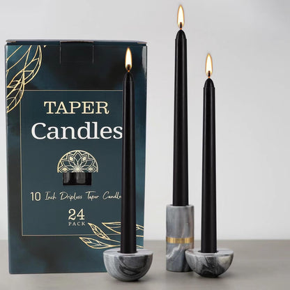 YOROXRG 24 Pack Black Taper Candles, 7-8 Hours Burn Time, Unscented, Smokeless and Dripless, 0.75 x 10 Inch Dinner Candle Set for Halloween, Household, Wedding, Party and Home Décor Candlesticks
