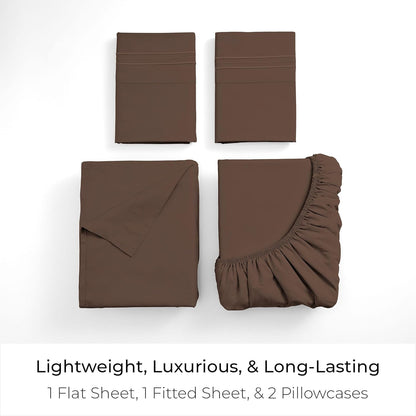 Mellanni King Sheets Set - 4 PC Luxury Bedding Collection | Extra Soft, Cooling, Wrinkle-Resistant (King, Brown)
