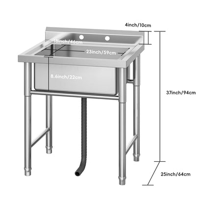Garvee Outdoor Freestanding Stainless Steel Utility Sink, Commercial Single Bowl Prep Sink with Backsplash for Kitchen, Restaurant, Laundry, Garage, Bar & Workshop – Easy Clean & Anti-Splash Design
