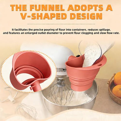 Flour Funnels for Kitchen Stand Mixer - Food-Grade Silicone, Large-Capacity Anti-Spill Attachment | Dishwasher Safe - Red