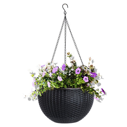 Vencer 11 Inch Round Resin Self Watering Hanging Basket,Water Indicator,Modern Decorative Planter Pot for All House Plants,Black,VF-050B