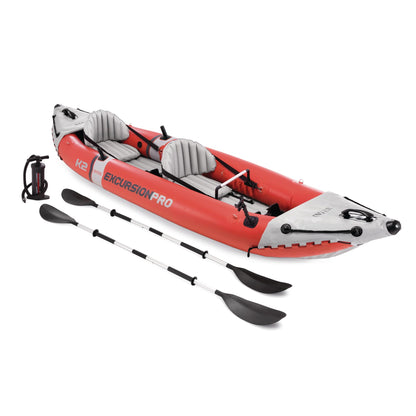 INTEX 68309EP Excursion Pro K2 Inflatable Kayak Set: Includes Deluxe 86in Kayak Paddles and High-Output Pump – SuperTough PVC – Adjustable Bucket Seat – 2-Person – 400lb Weight Capacity