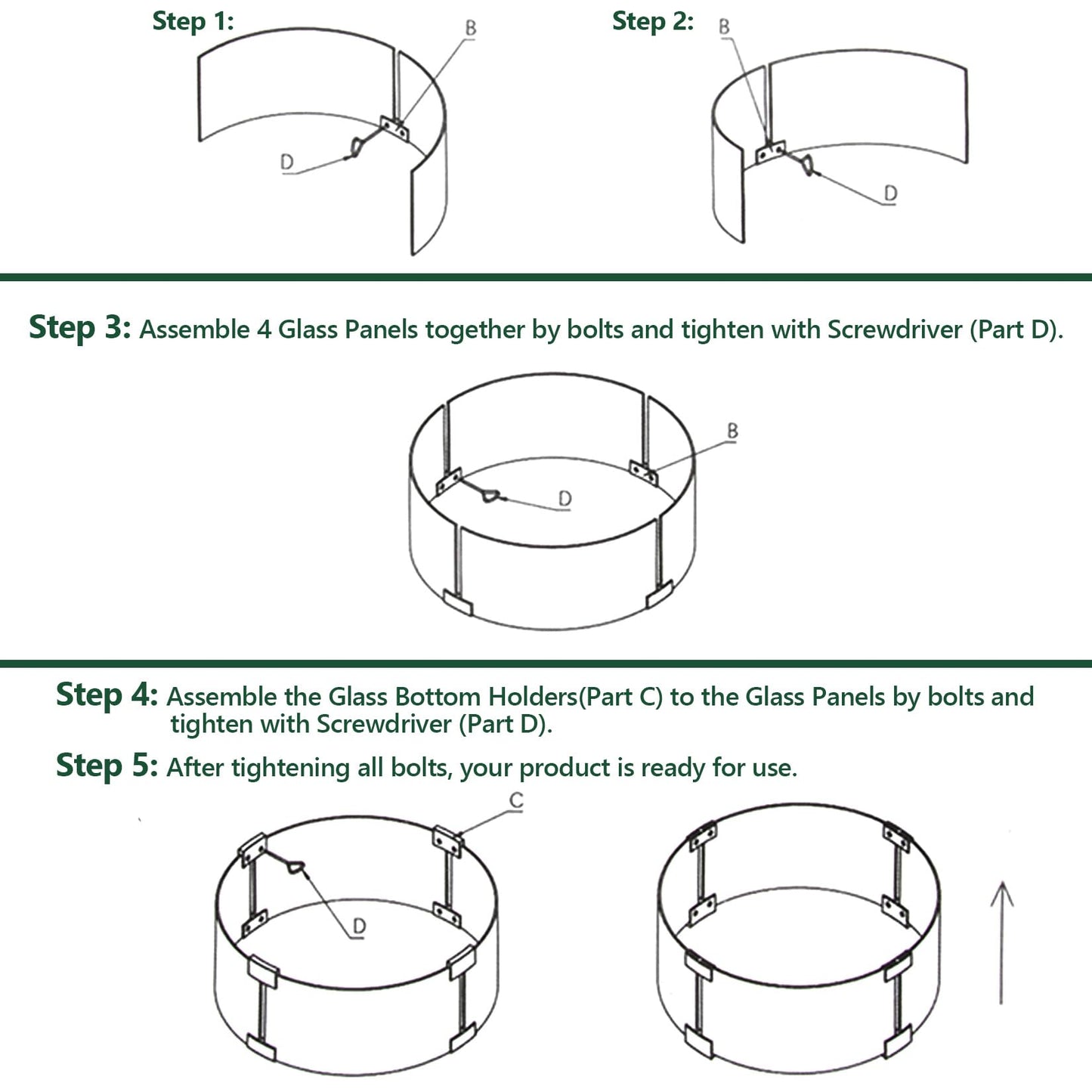 vchin Fire Pit Wind Guard, 23" Glass Wind Guard for Fire Pit Round Table, Made of Clear Tempered Glass Set with Assembly Instructions