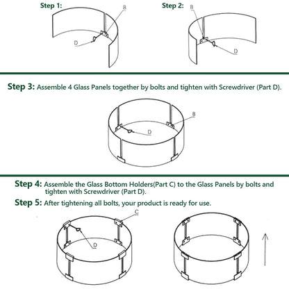 vchin Fire Pit Wind Guard, 23" Glass Wind Guard for Fire Pit Round Table, Made of Clear Tempered Glass Set with Assembly Instructions
