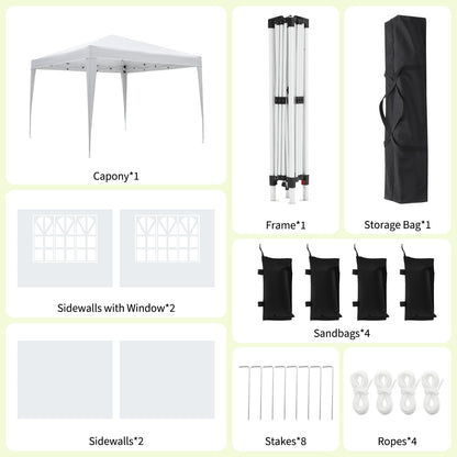 10x10 Pop Up Canopy Tent with Sidewalls, Outdoor Instant Canopy Tent with Carry Bag for Commercial Events, Camping, Beach, Backyard, White
