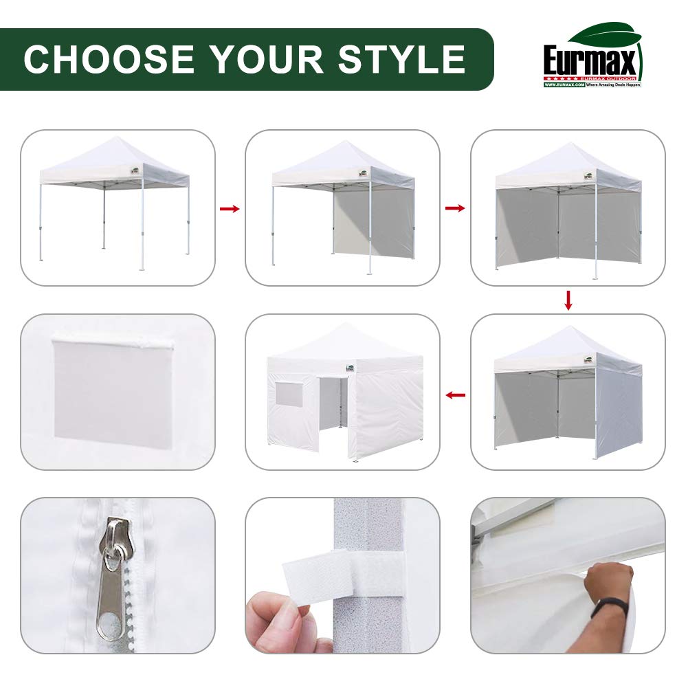 Eurmax USA 10x10 Pop Up Canopy Tent,Commercial Tent with Patented No-Tip Rolling Bag,4 Zippered Removable Walls,UV & Water Resistant Canopy Top,Heavy Duty Outdoor Gazebo,Instant Shelter(White)