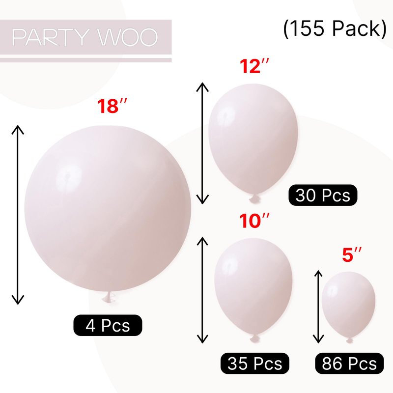 PartyWoo Beige Balloons 155pcs Different Sizes of 18 12 10 5 Inch Boho Cream Ivory Neutral Balloon Arch Kit Garland for Wedding Graduation Engagement Baby Shower Birthday Party Decorations White-F60