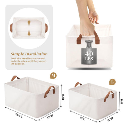 large storage baskets, closet storage bins, Canvas Fabric Storage Basket for shelves, basket organizers for shelf, storage bins for clothes (White 6 Pack, 16"L×12"W×10"H)
