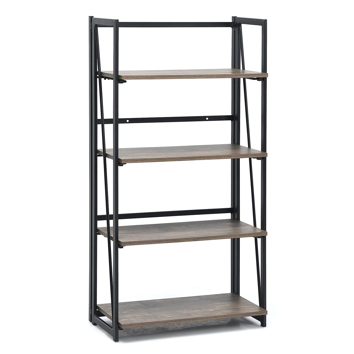 Giantex 4-Tier Bookshelf, No-Assembly Folding Industrial Storage Shelves w/Anti-Tipping Wall Bolt, Large Storage Space Display Rack and Freestanding Storage Organizer
