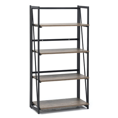 Giantex 4-Tier Bookshelf, No-Assembly Folding Industrial Storage Shelves w/Anti-Tipping Wall Bolt, Large Storage Space Display Rack and Freestanding Storage Organizer