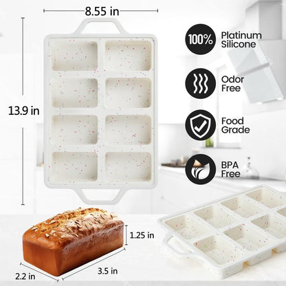 Mini Loaf Pan Silicone, Metal Reinforced Silicone Mini Bread Loaf Pan Nonstick Cornbread Pan 8 Cavities Small Loaf Pans for Baking Bread, Loaf, Meatloaf, Brownie, Butter 1Pack Red