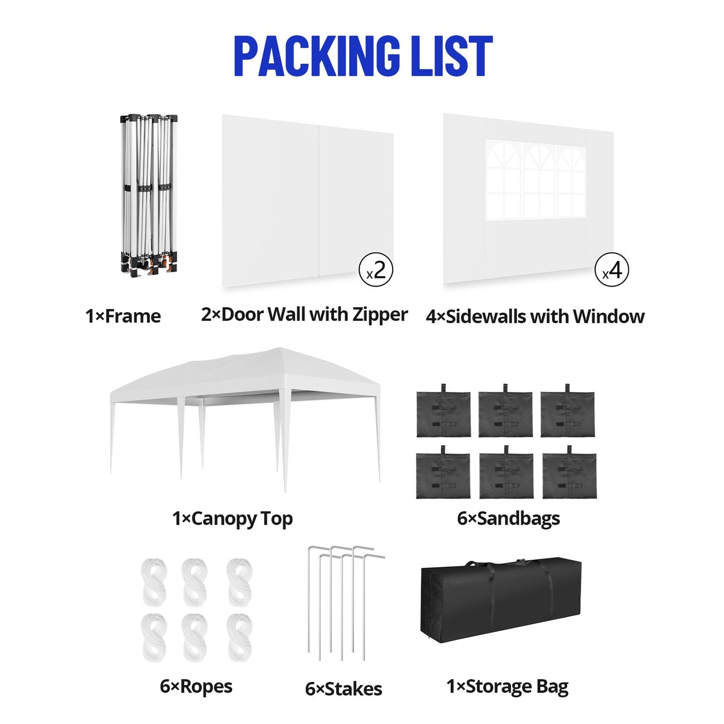PeakPursuit 10'x20' Party Tent Heavy Duty Pop Up Canopy Commercial Canopy Wedding Tent Event Shelter with 6 Removable Sidewalls and Storage Bag for Patio Backyard Outdoor, White