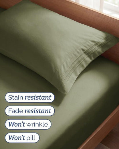 Comfy Twin Size 3-Piece Sheet Set | Breathable & Cooling Hotel Luxury Bedding - Sage Green