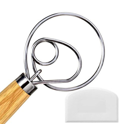 Danish Dough Whisk, Sourdough Tools For Bread Mixer, Dutch Style Bread Whisk For Sourdough Cooking Kitchen with Stainless Steel Danish Sourdough Whisks Bread Mixer 13" and Dough Scraper