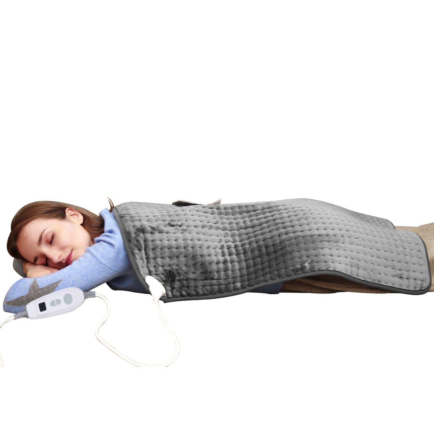 Ruqiji 17''x33'' XXXL King Size Heating Pad with 120 Minutes Auto Shut Off&6 Temperature Settings, Flannel Electric Heating Pad/Pain Relief for Back/Neck/Shoulders/Menstrual Pain/Leg Cramp (Dark Blue)