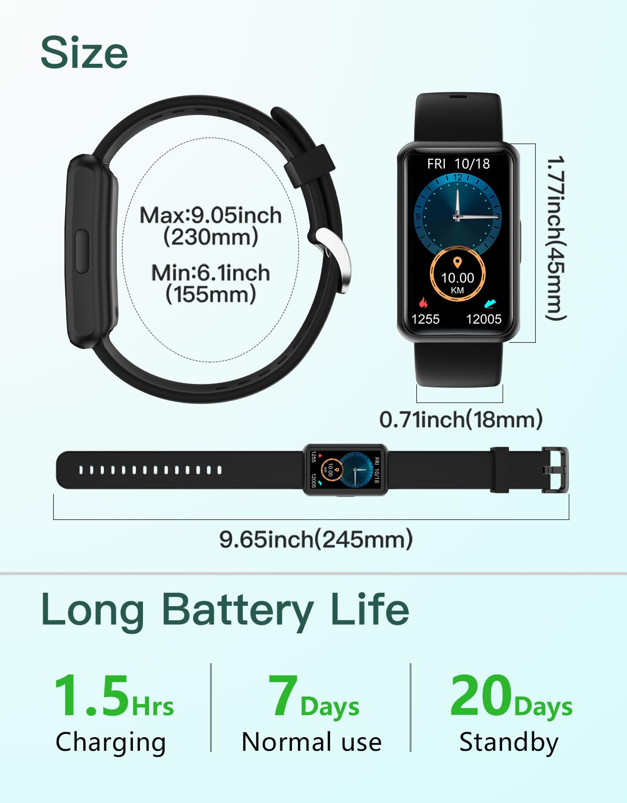 HUAKUA Fitness Tracker No Bluetooth No APP No Phone Needed, Fitness Watch for Men Women Parents IP68 Waterproof with Full Touch Screen Steps Calories Counter Sleep Tracker Alarm Clocks (Black)