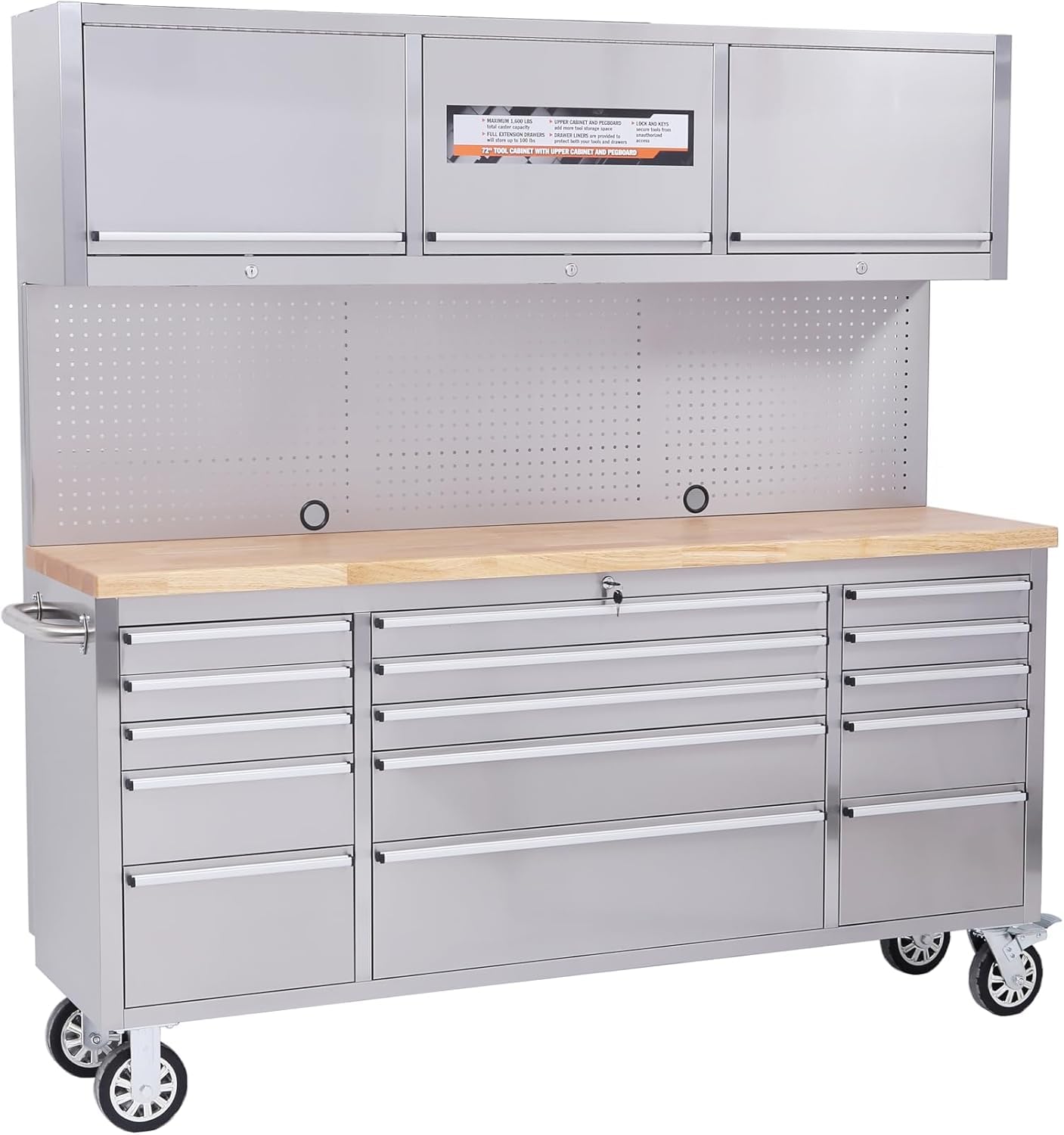 GarveeTech 72 inch Tool Chest, Tool Box Mobile 15 Drawers, Storage Rolling Cabinet with Wheels, Lock Key Locking System Drawer Liners for Garage, Warehouse, Repair Shop