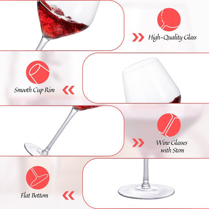 Wine Glasses Crystal Red and White Wine Glasses Set of 2, 16oz Hand Blown Bordeaux Wine Glass with Long Stem, Thin Rim Large Glassware for Wine Tasting, Birthday Gift, Party, Anniversary（XH002）