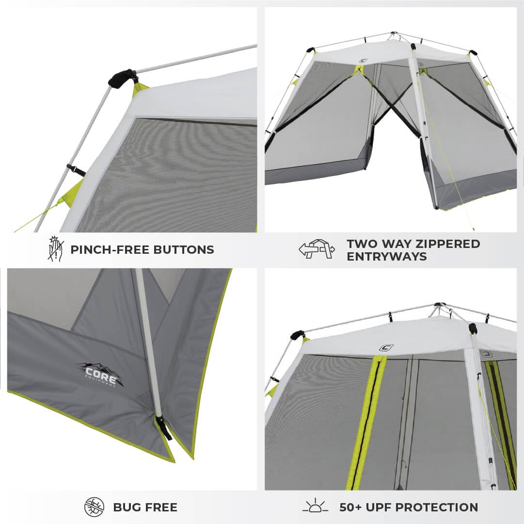 CORE 10’x10’ Instant Screen House | Folding and Portable Large Pop Up Tent Gazebo Canopy Shelter with Included Carry Bag | Perfect for Family Camping, Outdoor, Picnic, Backyards, and Tailgate