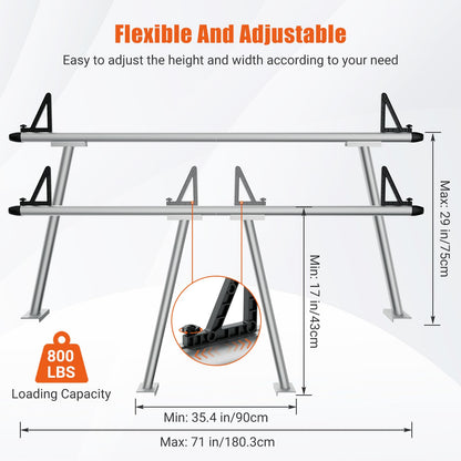 71" Aluminum Truck Ladder Rack, 800 Lbs Capacity Truck Rack, Heavy Duty Universal Pickup Truck Bed Rack with 8 No-Drill c-Clamps for Kayak, Surfboard, Lumber, Ladder & More