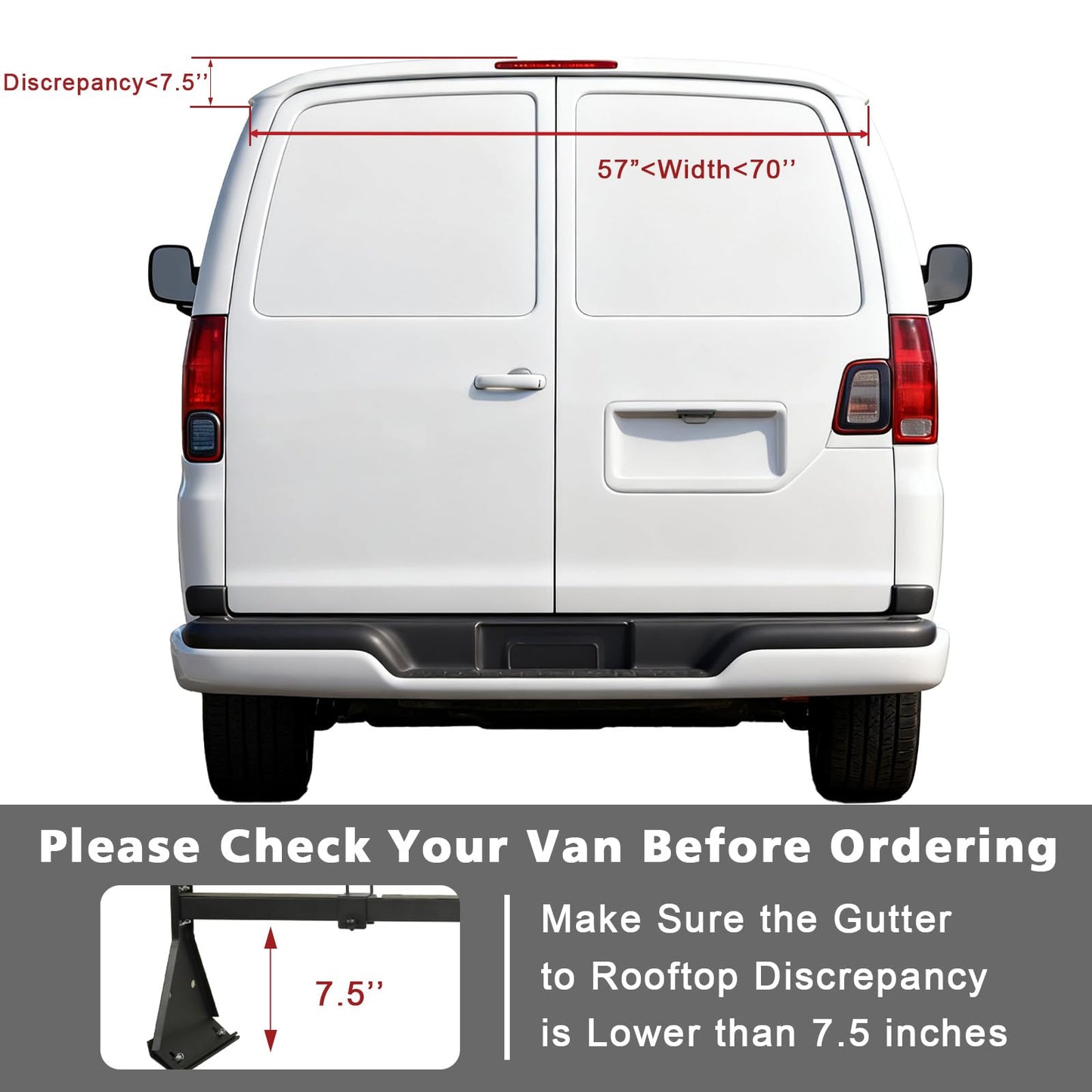 hightall Universal Van Ladder Rack,Adjustable Length 57-70" with Cargo Stoppers,Compatible with Chevy Express 1500 2500 3500 Ford Econoline GMC Savana Fullsize with Rain Gutter