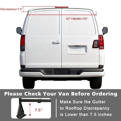 hightall Universal Van Ladder Rack,Adjustable Length 57-70" with Cargo Stoppers,Compatible with Chevy Express 1500 2500 3500 Ford Econoline GMC Savana Fullsize with Rain Gutter