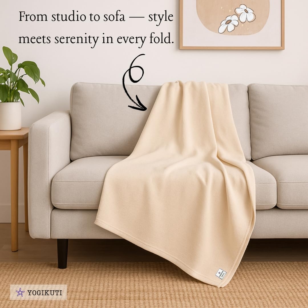 Yogikuti Iyengar Yoga Blanket Set of Four – Thick Handwoven Cotton Blankets for Restorative Yoga, Meditation and Pranayama – Supportive Yoga Prop for Comfort, Alignment and Deep Relaxation - (White)