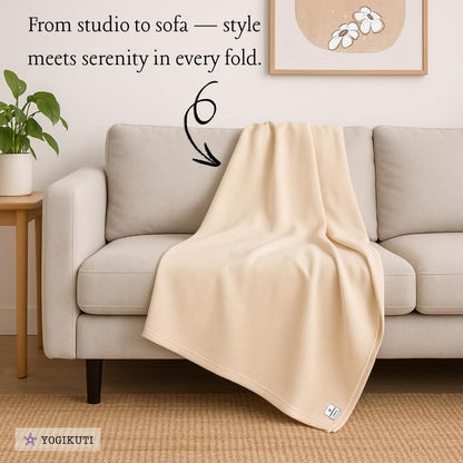 Yogikuti Iyengar Yoga Blanket Set of Four – Thick Handwoven Cotton Blankets for Restorative Yoga, Meditation and Pranayama – Supportive Yoga Prop for Comfort, Alignment and Deep Relaxation - (White)