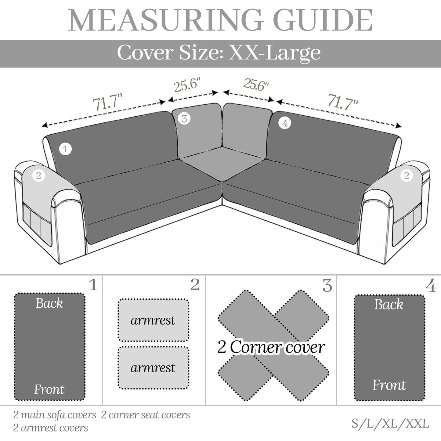 HYZOTEX Waterproof Sectional Couch Cover for Dogs, Extra Large L Shape Corner Sofa Cover, Non-Slip Washable U Shaped Sofa Slipcovers Furniture Protector (XX-Large, Ivory White)