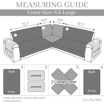 HYZOTEX Waterproof Sectional Couch Cover for Dogs, Extra Large L Shape Corner Sofa Cover, Non-Slip Washable U Shaped Sofa Slipcovers Furniture Protector (XX-Large, Ivory White)