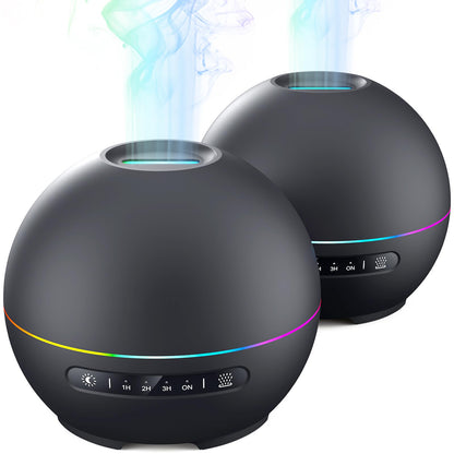 2 Pack Essential Oil Diffuser for Home - 200ml Ultrasonic Aromatherapy Diffuser with 4 Timers & 7 Colors Night Lights, 20dB Quiet Working for 10 Hours (Black+Black)