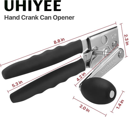 UHIYEE Heavy-Duty Manual Can Opener - Comfortable Extra-Long Handles & Oversized Knob | Black