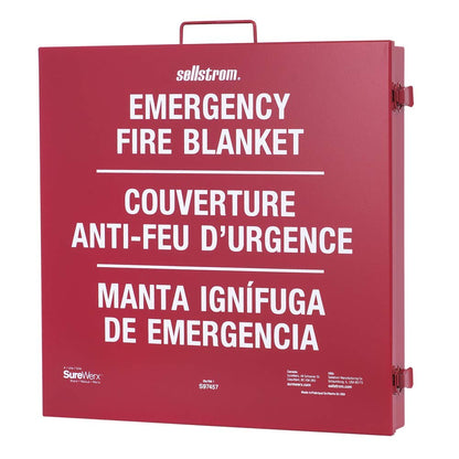 High Temperature Resistant 100% Fiberglass Emergency Fire Blanket with Red Steel Storage Cabinet, 6' x 5', White