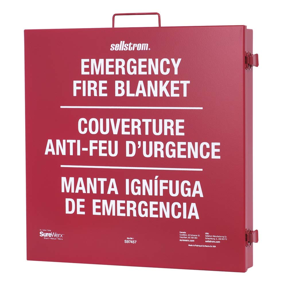 High Temperature Resistant 100% Fiberglass Emergency Fire Blanket with Red Steel Storage Cabinet, 6' x 5', White