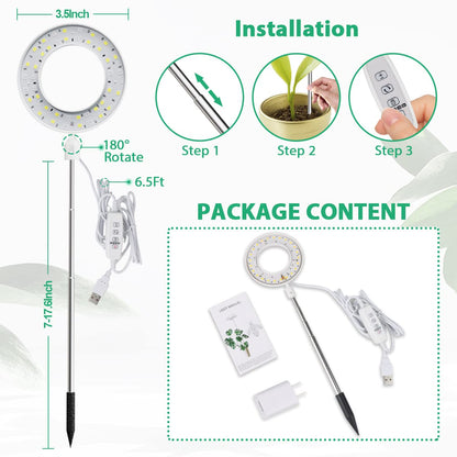GYTF 3 Pack Halo Grow Light for Indoor Plants, 6000K 48 LEDs Full Spectrum Plant Lamp with Dimmable & Timer 4/8/12/18Hrs for Succulents, Mini Bonsai, Small Plants, Height Adjustable