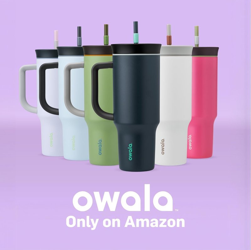 Owala Stainless Steel Triple Layer Insulated Travel Tumbler with Spill Resistant Lid, Straw, and Carry Handle, BPA Free, 40 oz, Orange (Tropical)