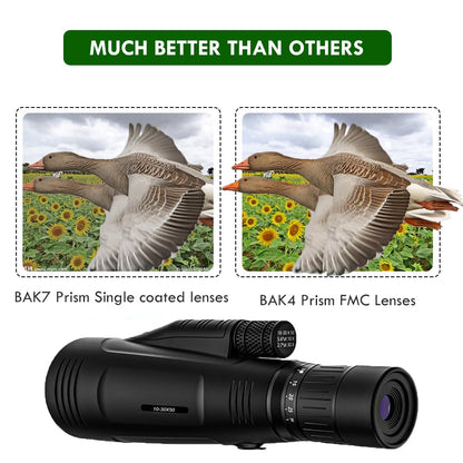 MOCANIO 10-30x50 Zoom Monoculars for Adults High Powered Monocular Portable Telescope Adapter and Sturdy Tripod - Waterproof Monoculars -BAK4 Prism FMC for Bird Watching Hunting Hiking